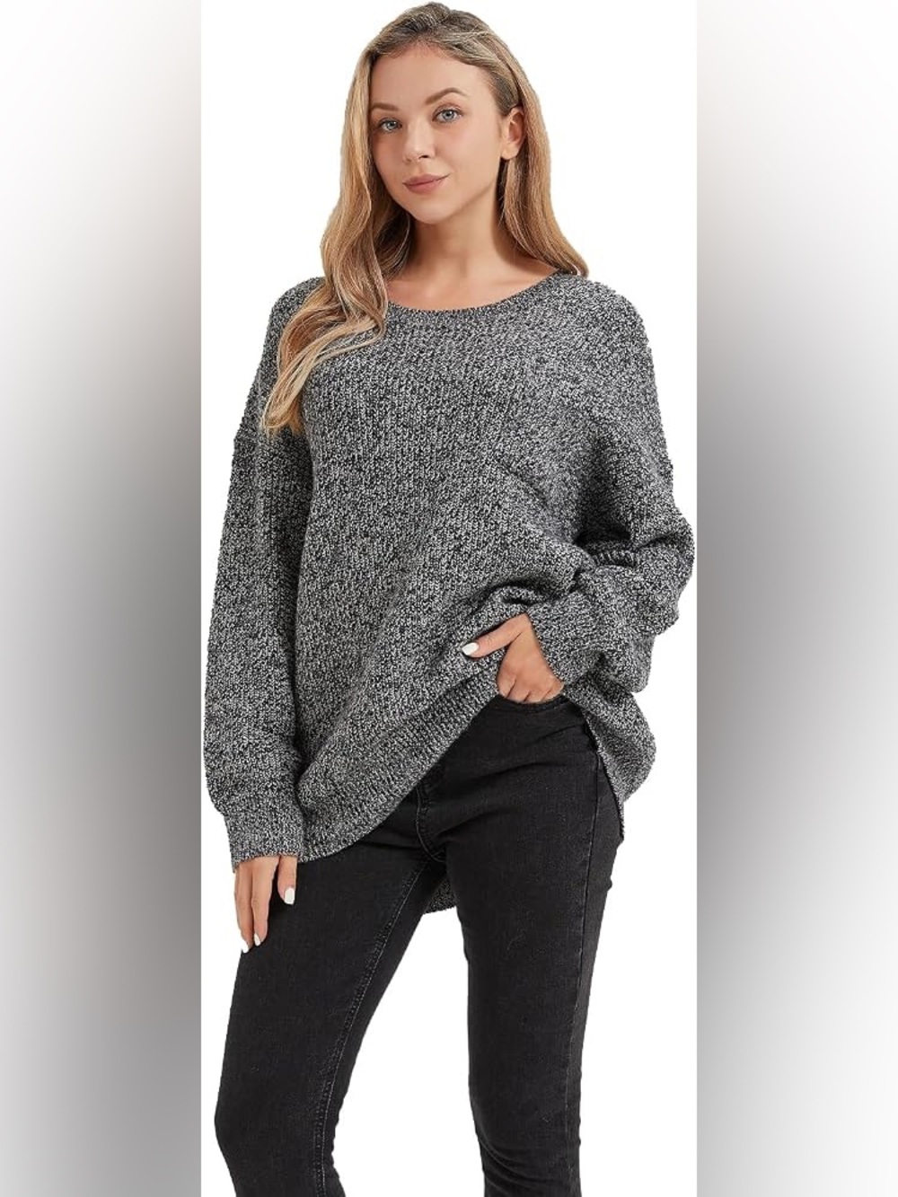 NWT Women’s Alinfu Gray Marled Crewneck Sweater Size L/XL